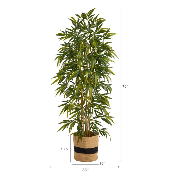 HomPlanti 75 Inches Bamboo Artificial Tree in Handmade Natural Cotton Planter