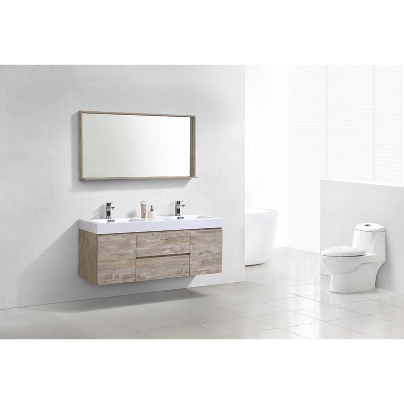 Kubebath Bliss 60 Double  Sink Nature Wood Wall Mount Modern Bathroom Vanity