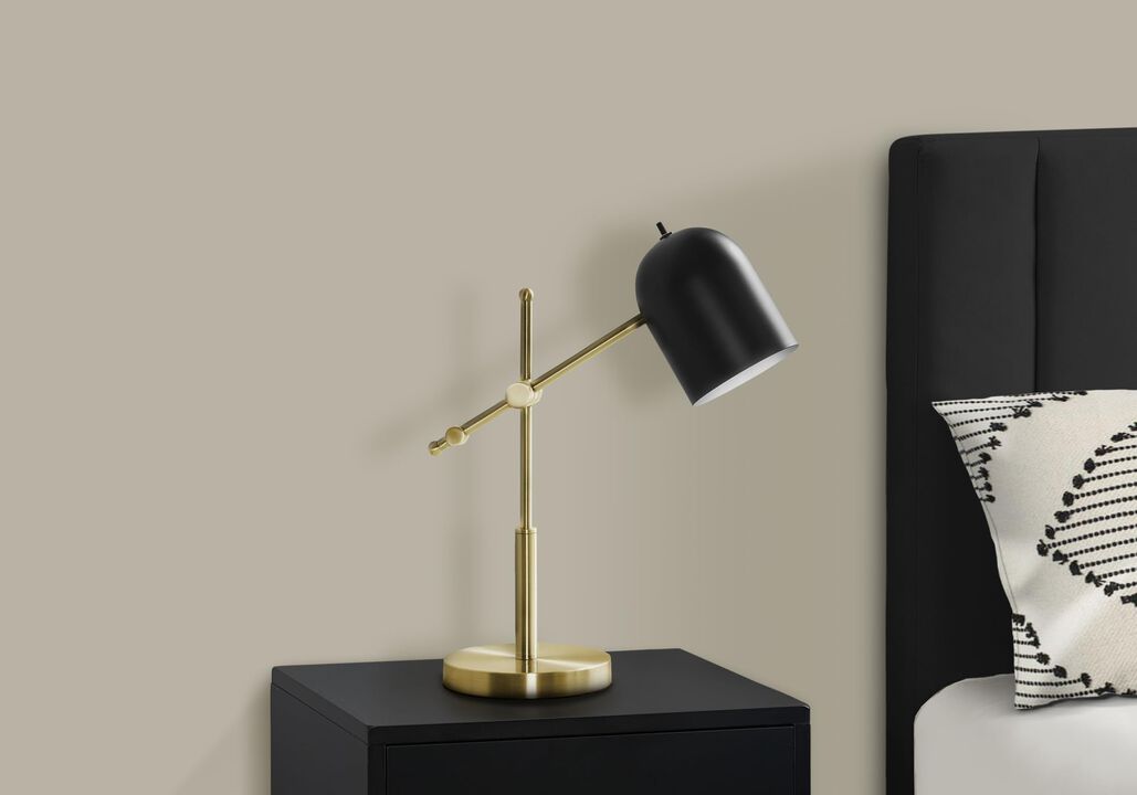 Monarch Specialties 9766, Contemporary Lighting 18" H Table Lamp Brass Metal Black Shade, 13.5" L x 6.5" W x 18.5" H, Gold