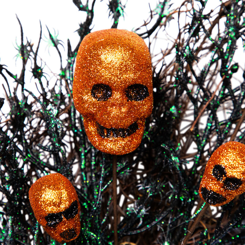 Black and Orange Skulls and Spiders Halloween Twig Wreath  22-Inch  Unlit image number 4