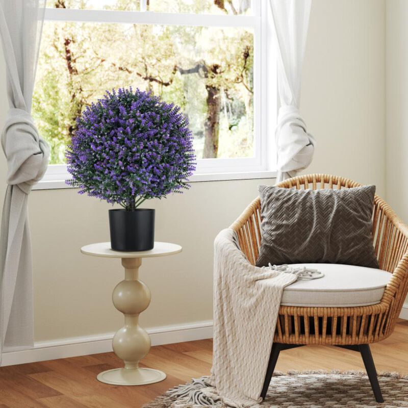 Hivvago 2 Pack Artificial Lavender Topiary Ball Tree Faux Shrub Bushes with Flowers