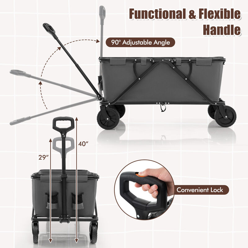 Collapsible Folding Wagon Cart with Adjustable Handle and Heavy-Duty Wheels