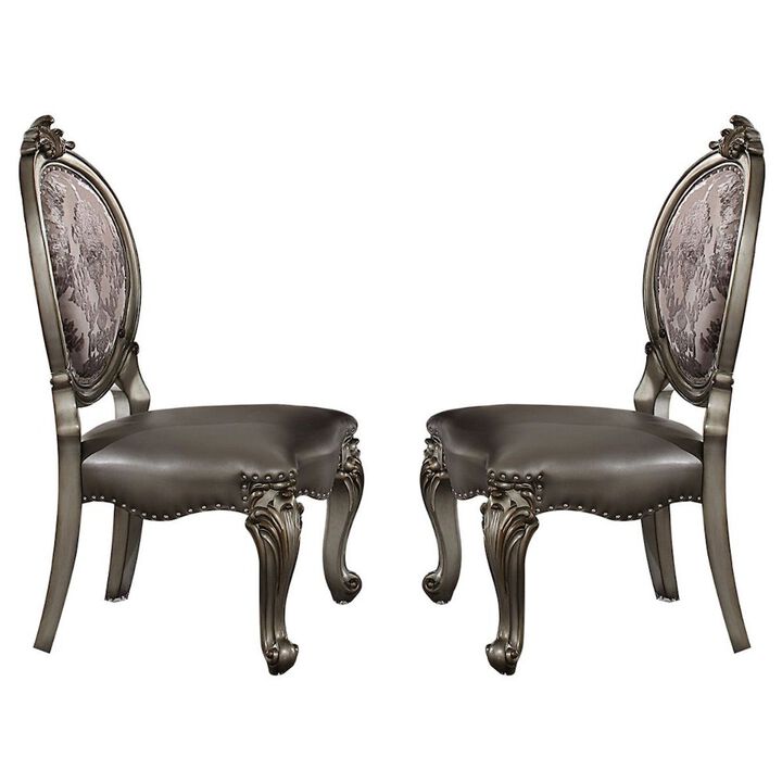 Simple Relax Set of 2 Side Chairs with Nailhead Trim in Silver and Antique Platinum