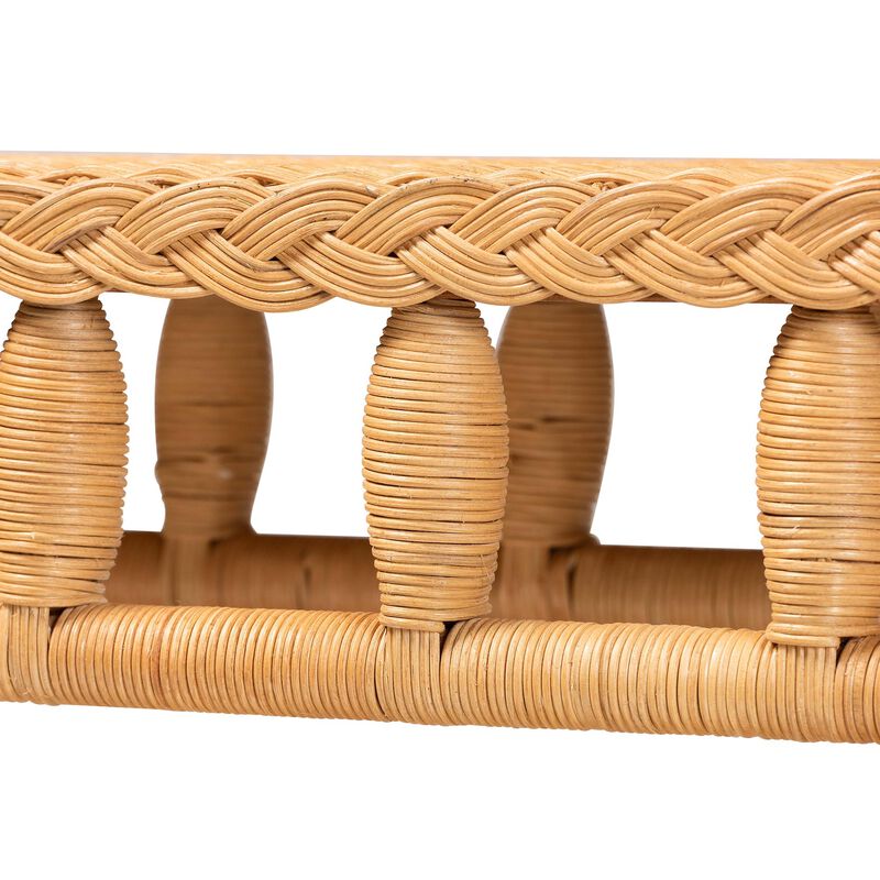 bali & pari Dolby Natural Rattan Console Table - Handwoven Wicker Accent Table with Openwork Design and Lower Shelf, Coastal Boho Style for Entryway or Living Room