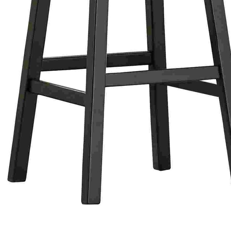 Swivel Barstool with Faux Leather and Countered Back, Set of 2, Black - Benzara