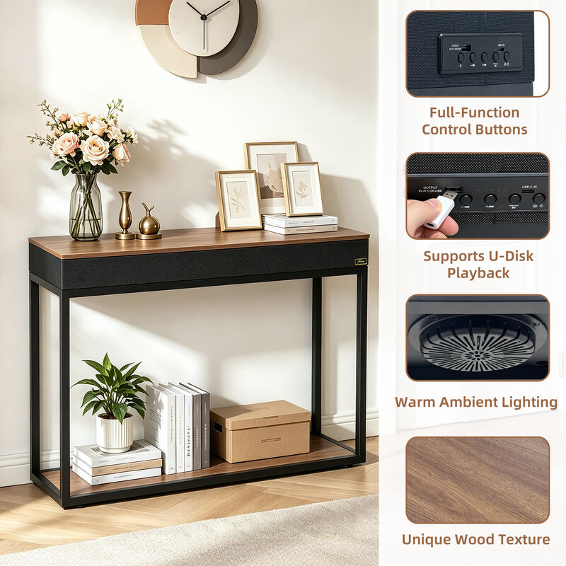 2 Tiers Modern Console Sofa Table with USB and Bluetooth Speaker Entryway Table image number 6