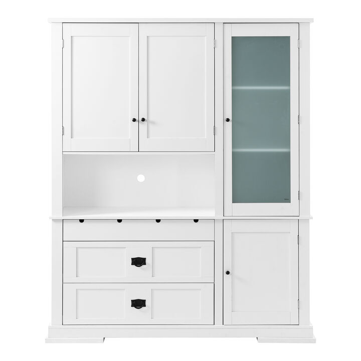 Merax Extra-Large Kitchen Pantry Cabinet with Microwave Workstation, 3 Smooth Drawers