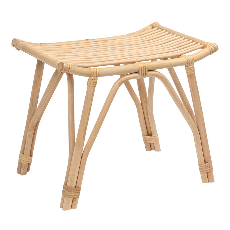 Gabriel Modern Bohemian Handcrafted Rattan/Teak Wood Curved Seat Accent Stool image number 0