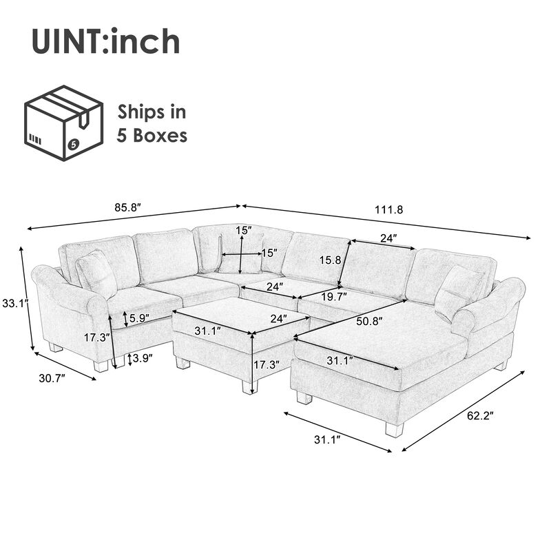 Merax U-shaped Sofa Chenille Upholstered Sofa Couch with Movable Storage Ottoman for Living Room