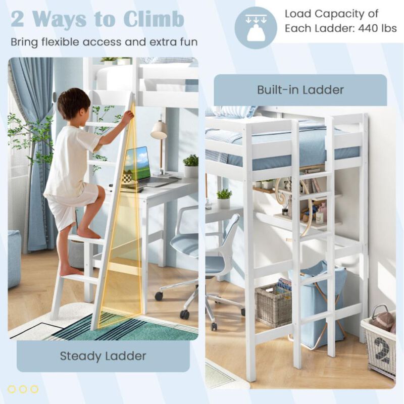 Hivvago Twin Size Loft Bed Frame with Desk Angled and Built-in Ladder