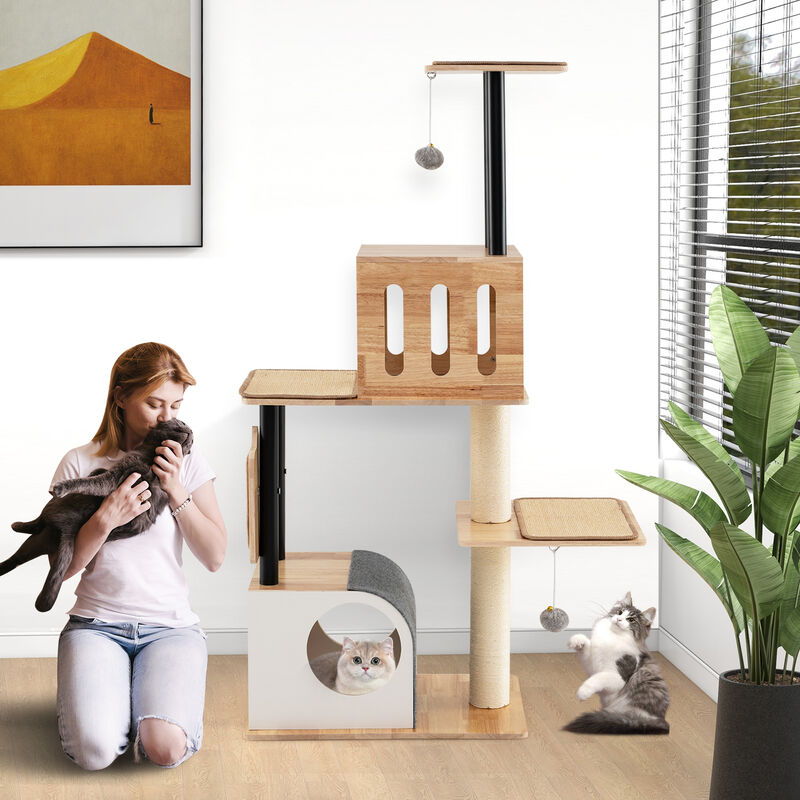 Contemporary Cat Tree with Dual Condos & Sisal Surfaces – Includes Hanging Balls