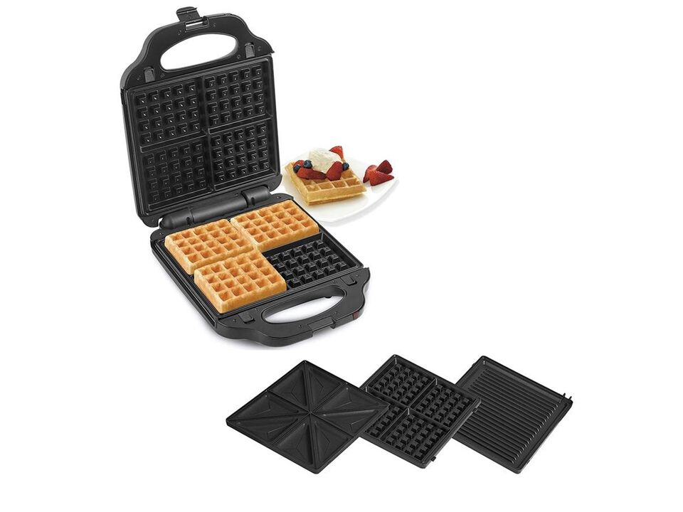Salton SM2001 - XL Grill 4 in 1, Panini Press, Grill, Sandwich and Waffle with Interchangeable Plates, Black
