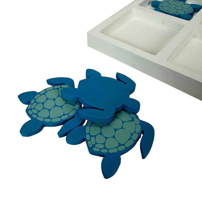 Coastal Sea Turtle Starfish Sculpture Decor Board White Blue Wood 775 In image number 4