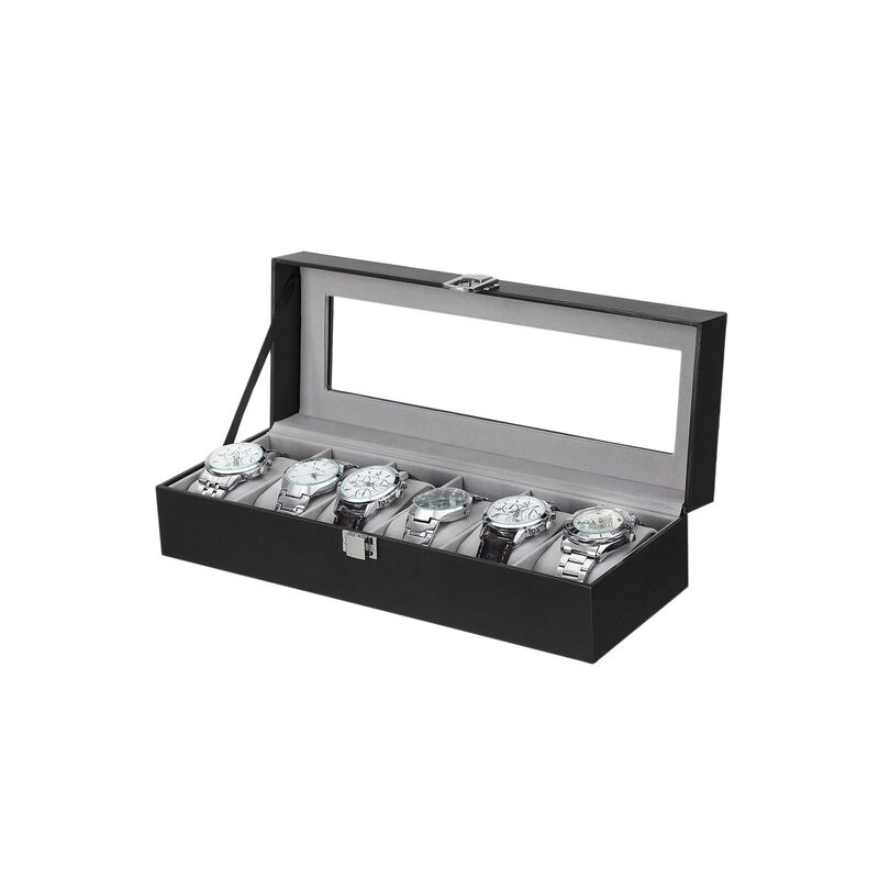 6-Slot Watch Box Men's Case with Glass Top, Lockable Display Organizer