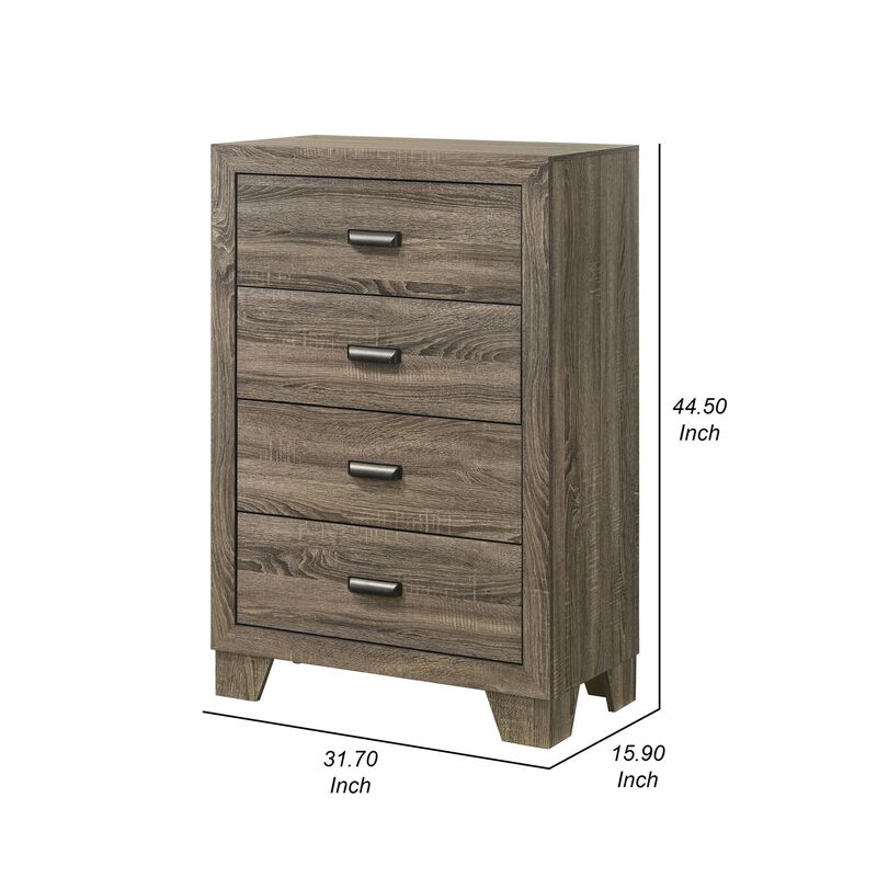 Shannon 45 Inch Tall Dresser Chest, Wood, Metal Handles, 4 Drawers, Brown