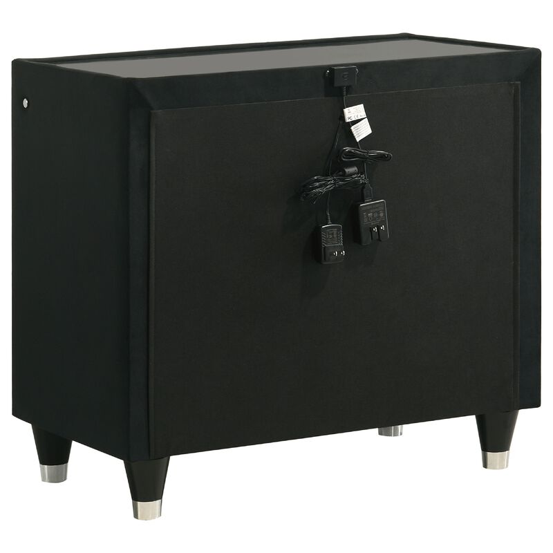 Maren Nightstand with 2 LED Drawers, USB Port, Velvet image number 3