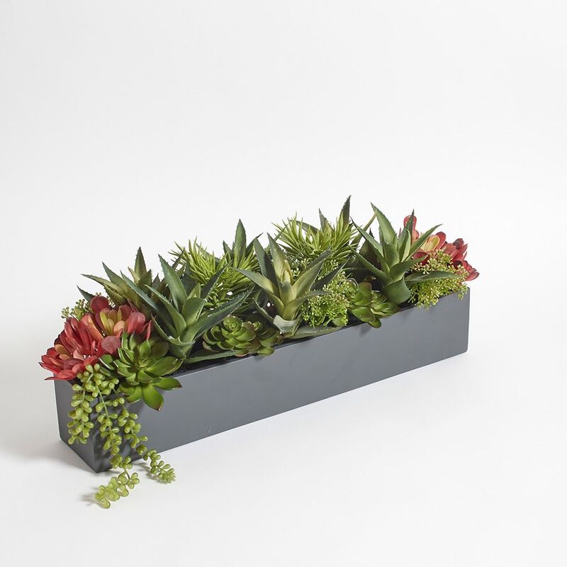 Rectangular Artificial Succulent Arrangement, Gray Planter image number 4