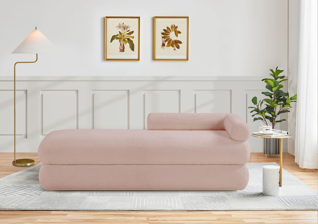 Meridian Furniture Kennedy Pink Faux Shearling Teddy Fabric Bench