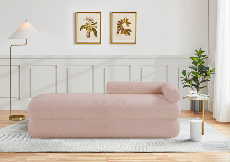 Meridian Furniture Kennedy Pink Faux Shearling Teddy Fabric Bench