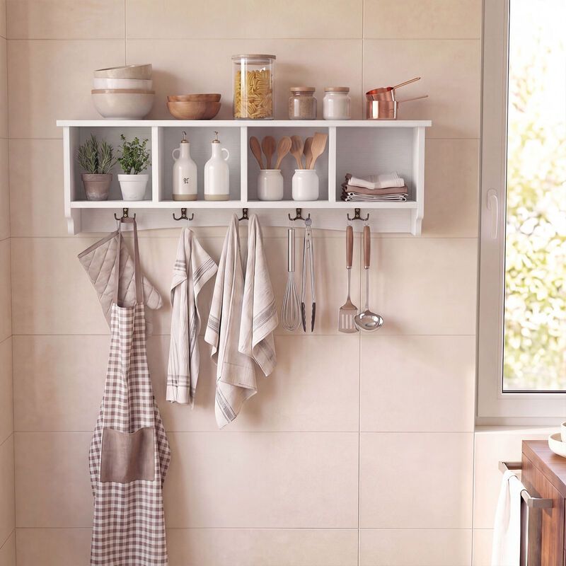 Entryway Coat Rack with Wooden Shelf and Storage Cubbies image number 5