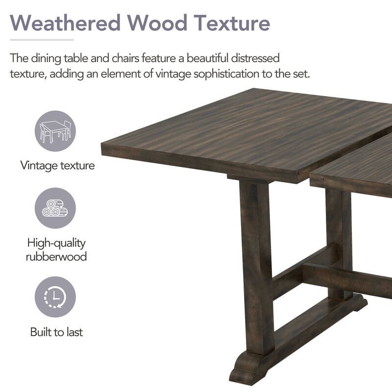 Merax 6-Piece Updated 76.9inch Extendable Trestle Dining Table Set with Removable Leaf Dining Sets image number 3