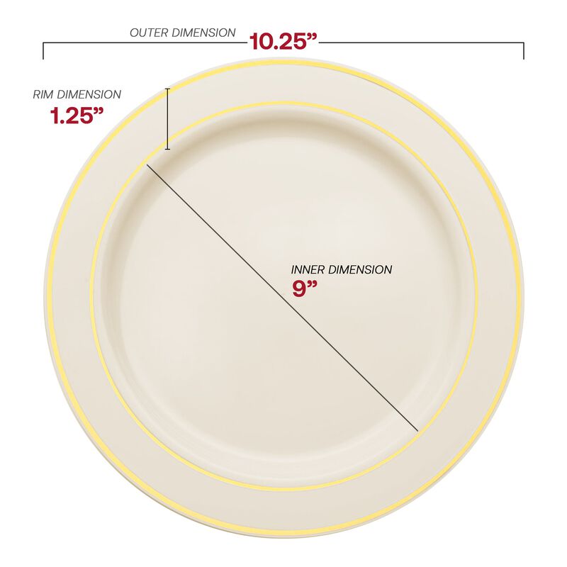 10.25" Ivory with Gold Edge Rim Plastic Dinner Plates (120 Plates) image number 2