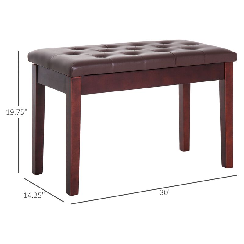 Elegant Duet Perch: Brown Birchwood Piano Bench with Faux Leather for Two