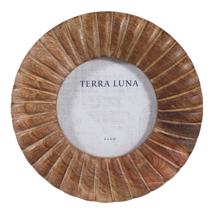 4x4" Ribbed Wood Round Photo Frame, Natural