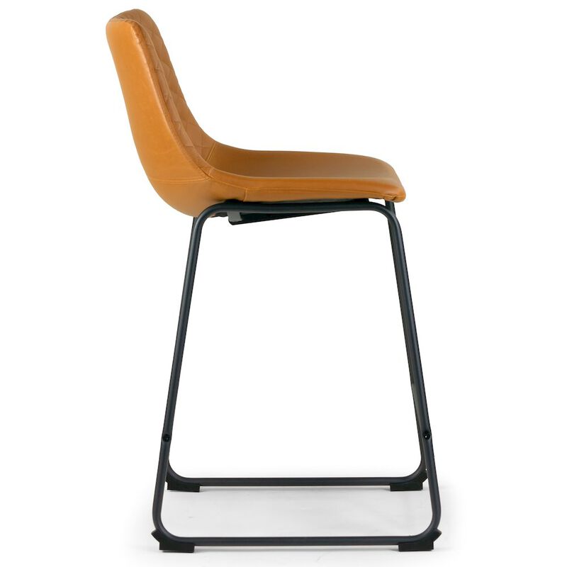 Glamour Home Set of 2 Iron Frame Cappuccino Brown Faux Leather Counter Stool Stitching