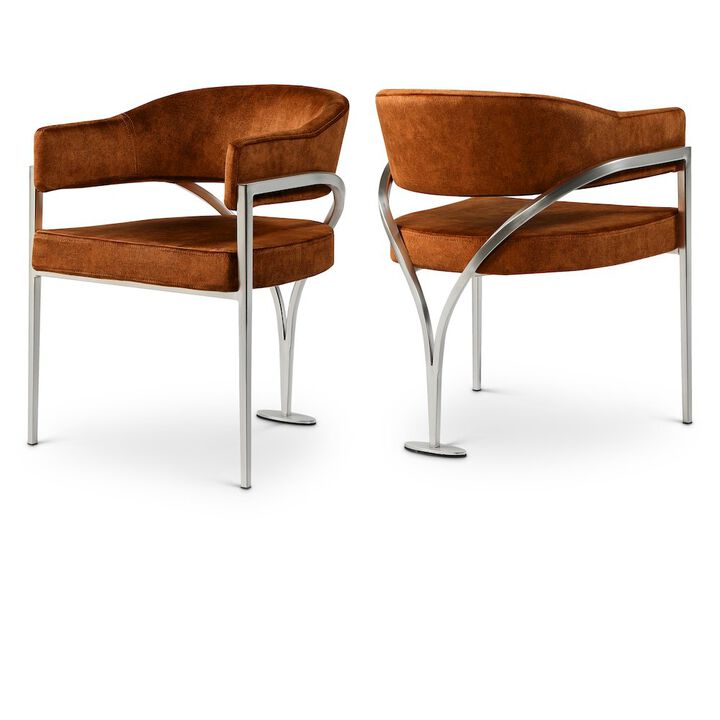 Meridian Furniture Madelyn Cognac Velvet Dining Chair, Set of 2