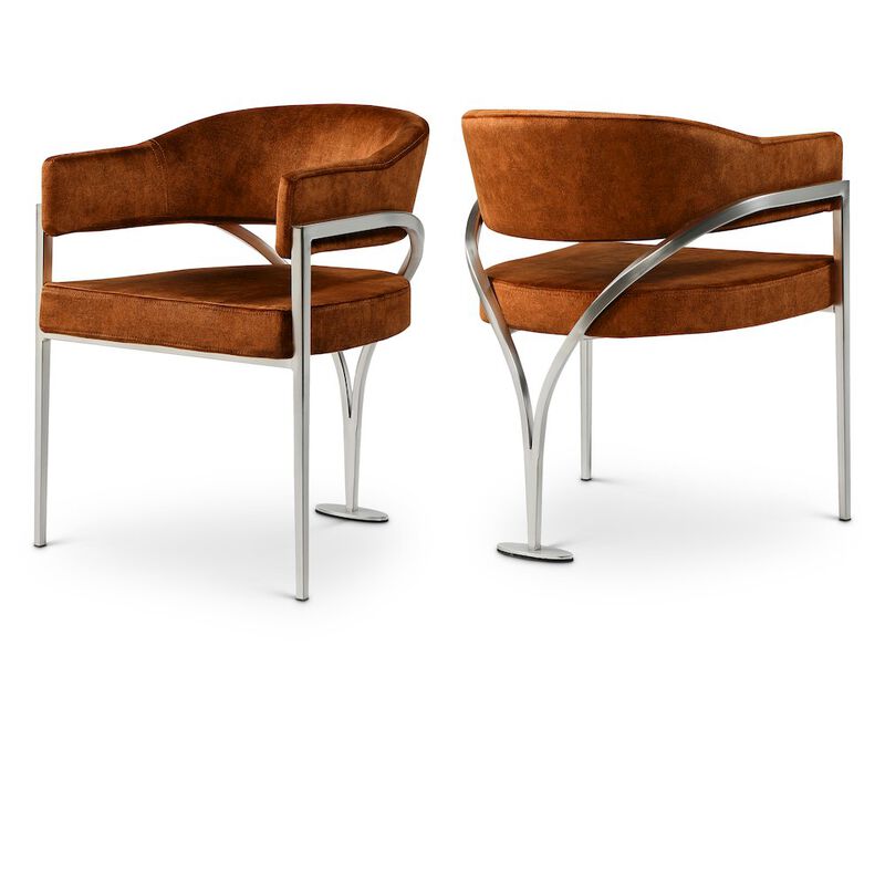 Meridian Furniture Madelyn Cognac Velvet Dining Chair, Set of 2