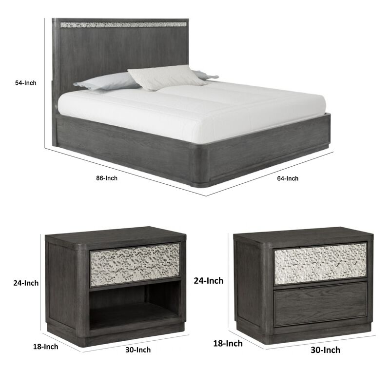 Queen Bedroom Set, Ash Gray, Chrome Wood, 3 Piece Set with 2 Nightstands image number 7