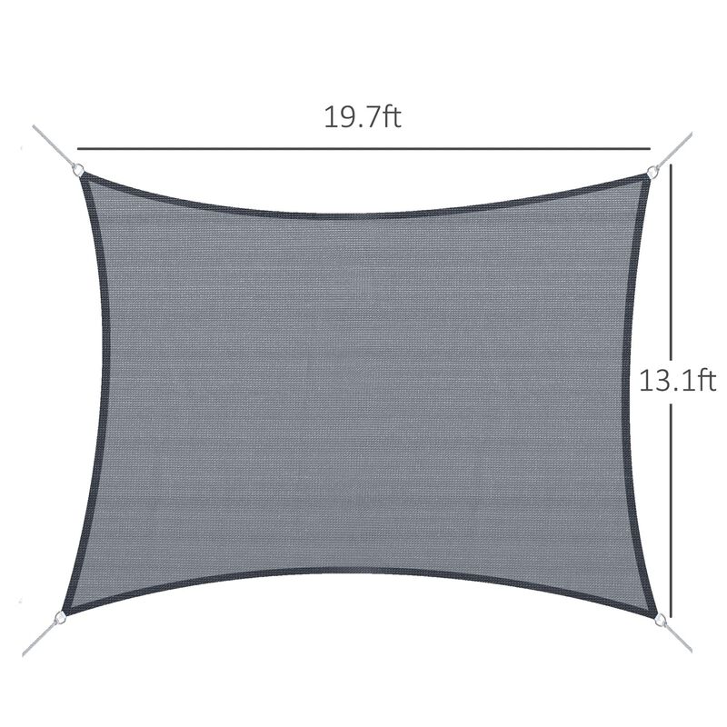 Expansive Sun Shield: 20'x13' Grey Rectangle Shade Sail with D-Rings & Rope