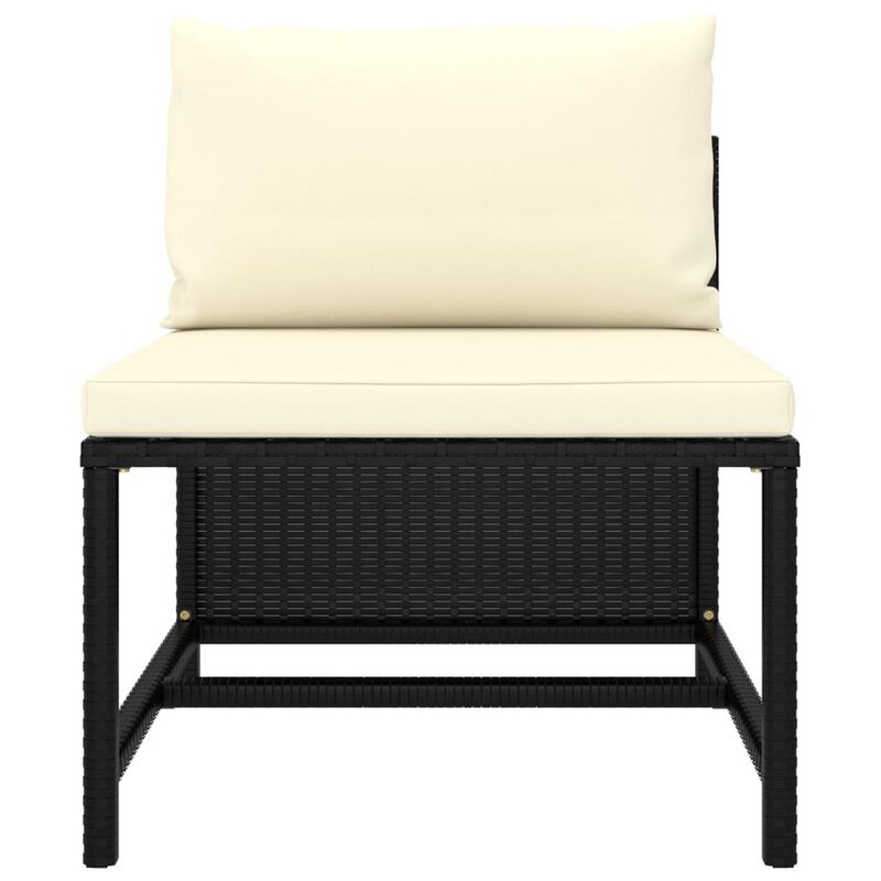 Reno Outdoor 4 Piece Modular Sofa Set, Ivory Cushions, Black Rattan - Benzara