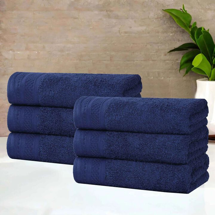 Set of 6 Cotton Waffle Border Hand Towels, Soft Absorbent Quick Dry Towels for Bathroom