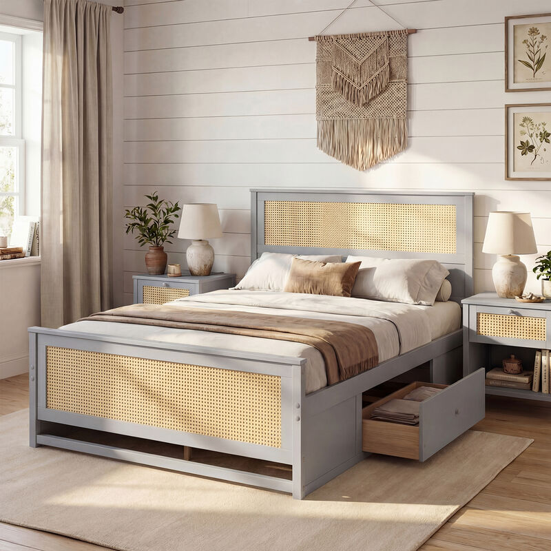Woven Rattan Bed Frame with Drawer Storage for Modern Bedroom image number 6
