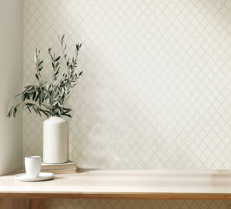 Santina White & Silver Trellis Wallpaper (Set of 2)