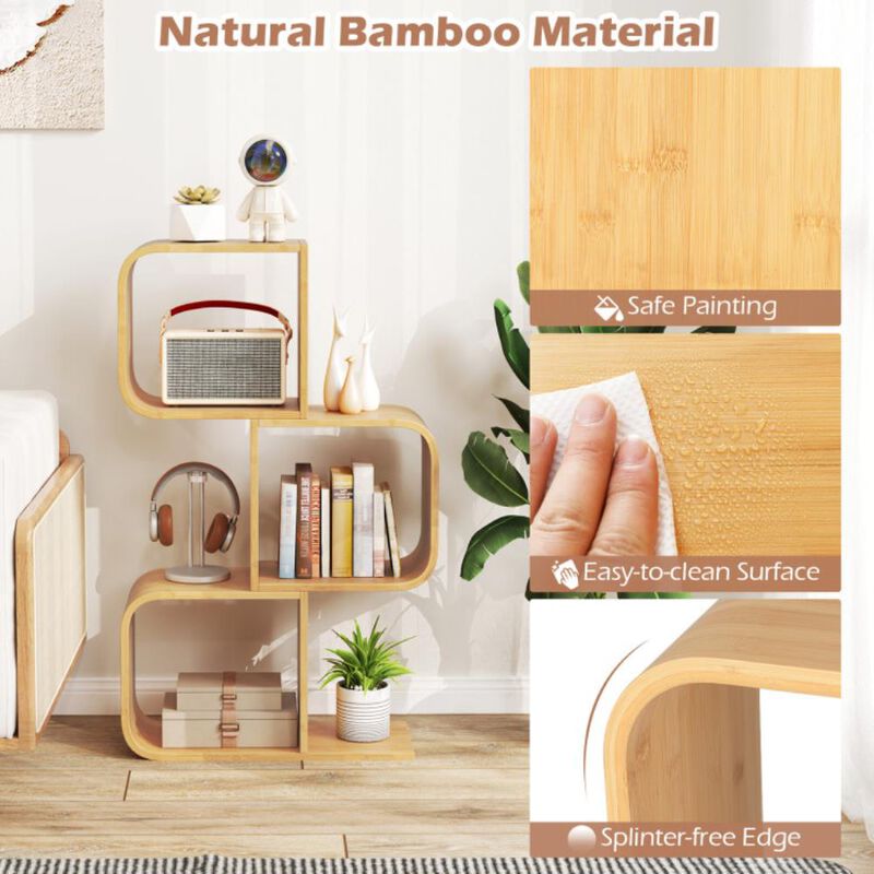 Hivvago 3-Tier S-Shaped Bookcase with 3 Open Cubes for Living Room