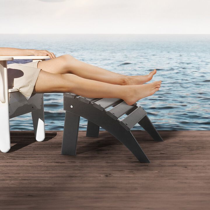 HDPE Folding Adirondack Ottoman Weather Resistant Foot Rest for Outdoor Chairs-Black