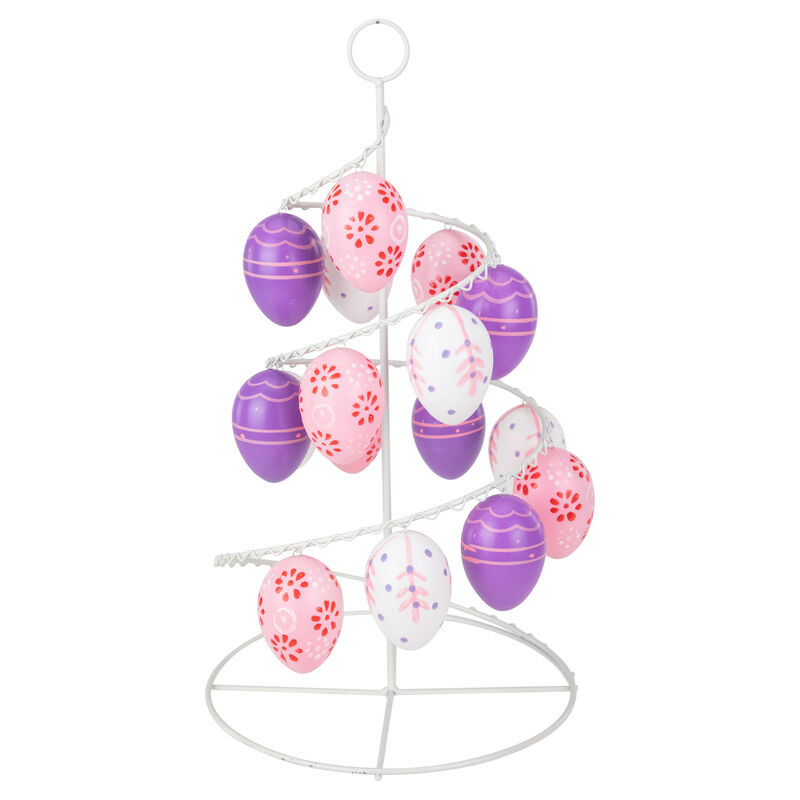14.25" Pink  White and Purple Floral Cut Out Easter Egg Tree
