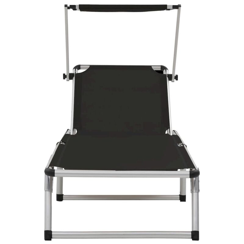 Sun Lounger Black Aluminum Standard Foldable Beach Chair