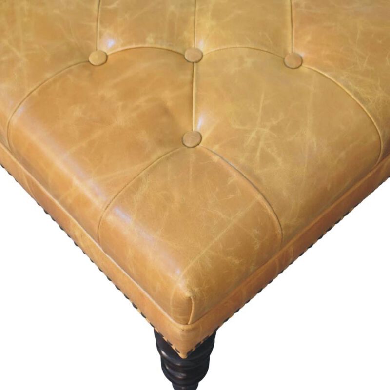 Artisan Furniture Solid Wood Tan Leather Upholstered Ottoman image number 4