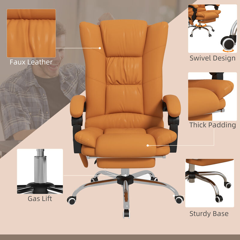 Vinsetto PU Leather Executive Massage Office Chair with 4 Vibration, Computer Desk Chair, Heated Reclining Chair with Adjustable Height, Swivel Wheels, Light Brown