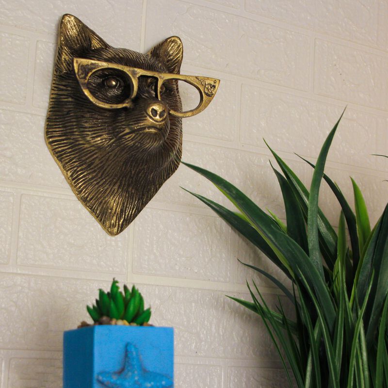 Gold Fox Head Wall Hanging With Spectacles, Whimsical Animal Decor, 6 High image number 6