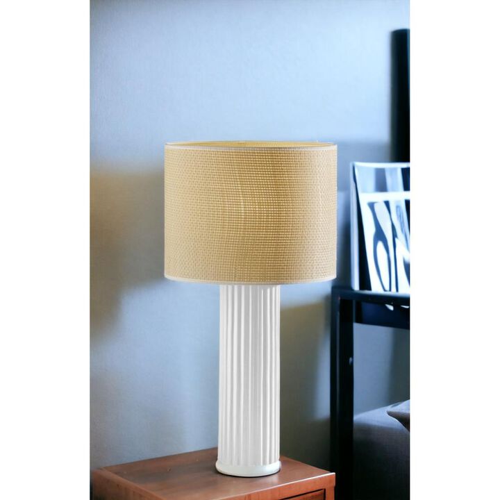 Hivvago 24" White Ceramic Cylinder Table Lamp With Beige Drum Shade