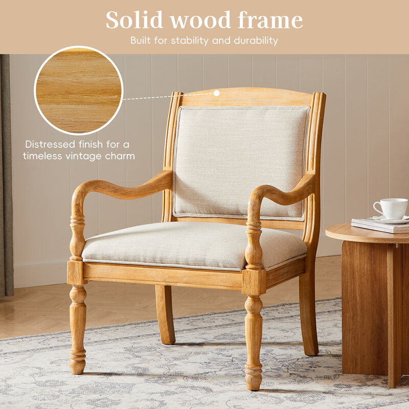 Merax Solid Wood Accent Chair with Cylindrical Spindle Legs, Carved Details, Durable Polyester Upholstery image number 4