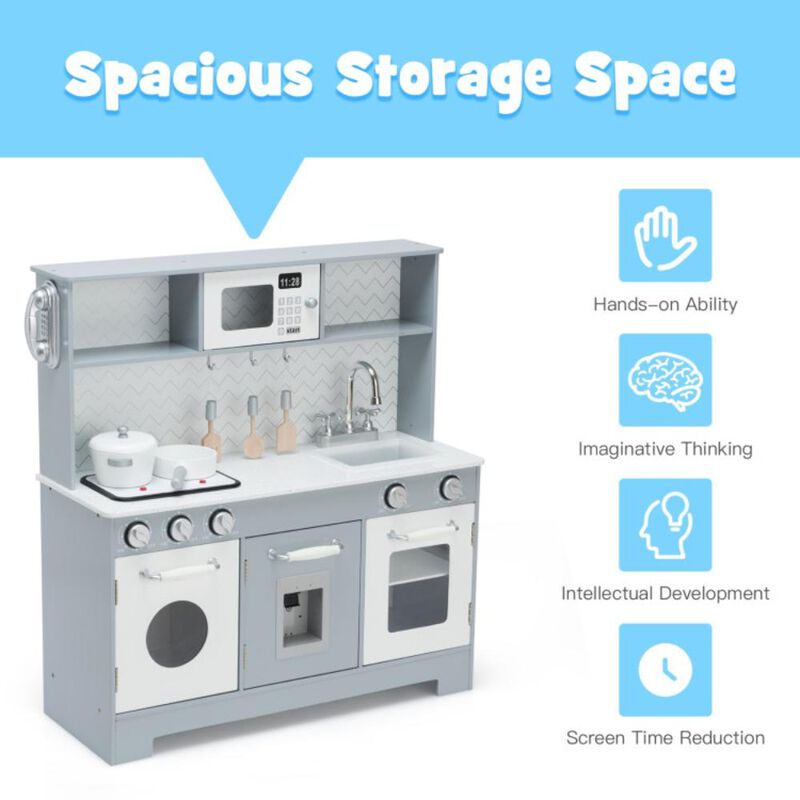 Hivvago Pretend Play Kitchen Wooden Toy Set for Kids with Realistic Light and Sound