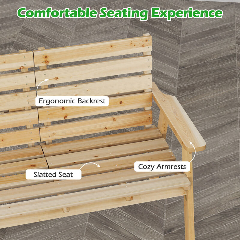 Patio Fir Wood Bench with Convertible Fold-Down Middle Table. image number 5