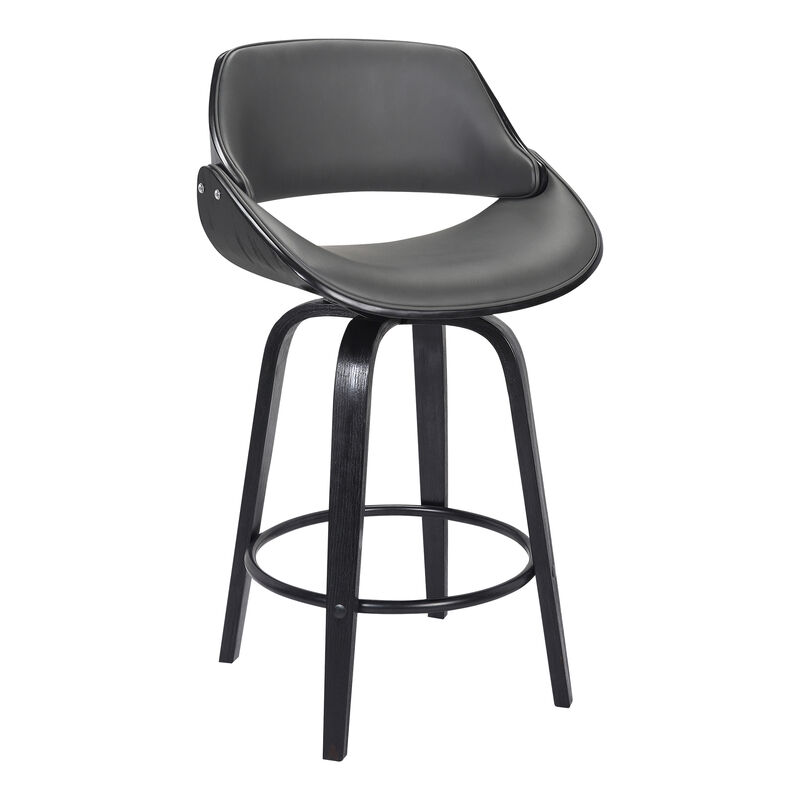 Mona  Counter Height Swivel Grey Faux Leather and Black Wood Bar Stool