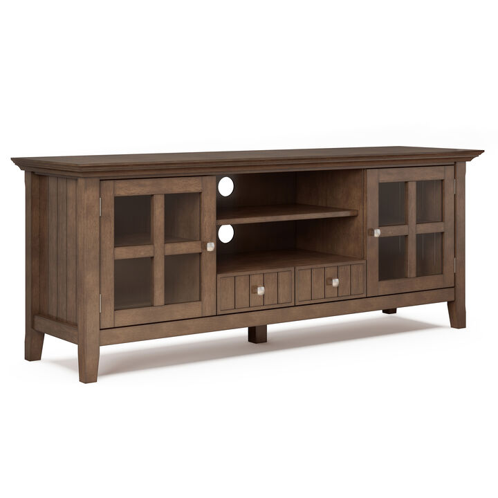 Acadian SOLID WOOD 60 inch Wide Transitional TV Media Stand in Rustic Natural Aged Brown For TVs up to 65 inches